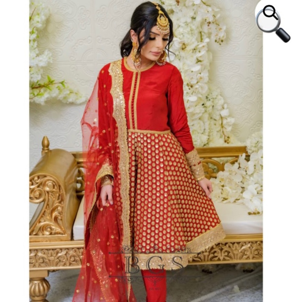 Baban Couture Sindoor Red Sequin Work Cropped Anarkali